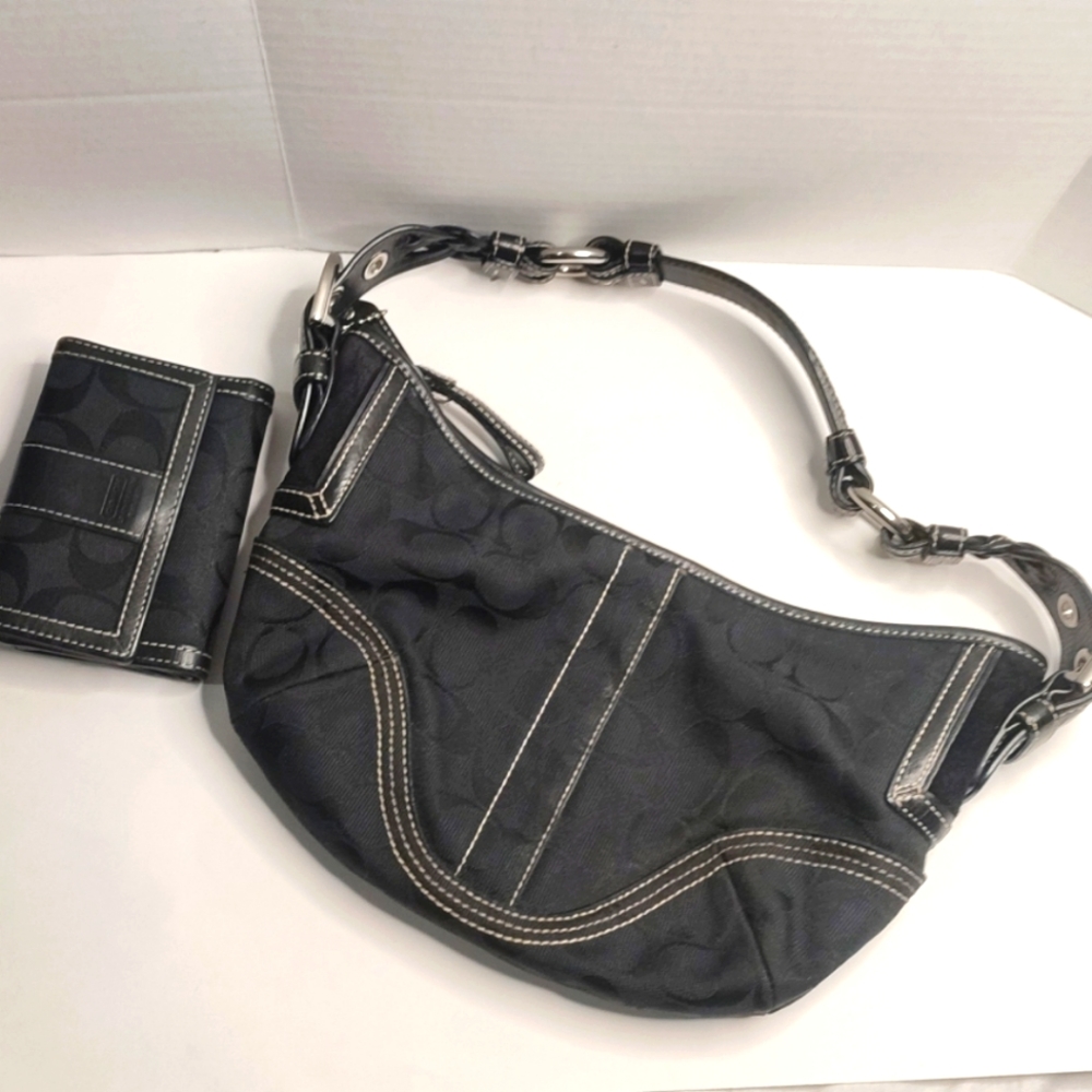 Coach Soho Black Signature Jacquard Hobo Shoulder Bag With Wallet
